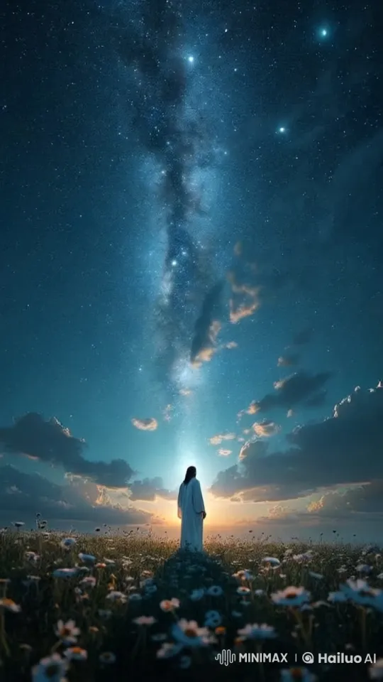 Tranquil Night Sky Time-Lapse with Praying Man – AI Generated Video | Hailuo AI