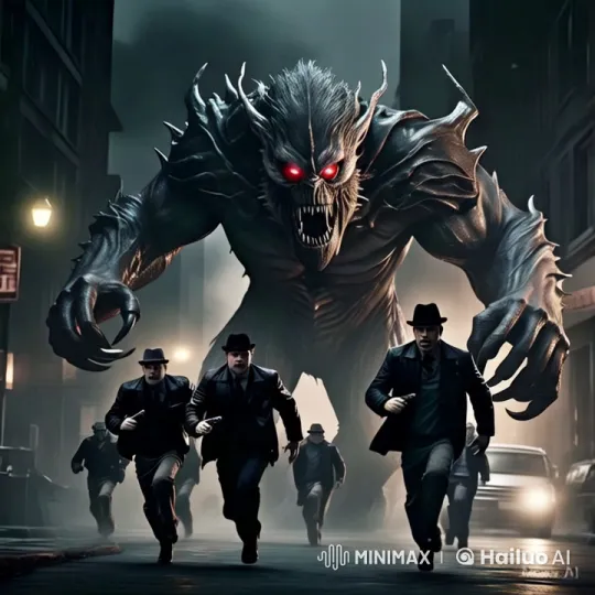 Title: Gangsters Face Monster in Abandoned Warehouse Chase – AI Generated Video | Hailuo AI