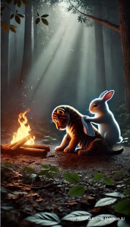 Forest Friendship: Rabbit Tends to Injured Tiger – AI Generated Video | Hailuo AI