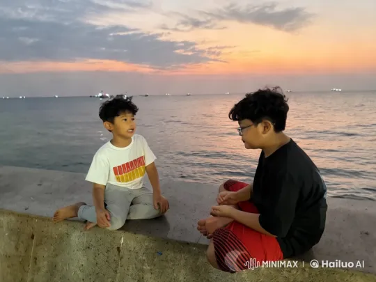 Children's Energetic Kungfu Fight Against Sunset Seaside – AI Generated Video | Hailuo AI