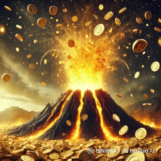 Volcanic Eruption Spews Gold Coins in Spectacular Display – AI Generated Video | Hailuo AI