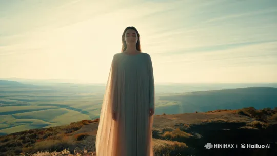 Solemn Woman Contemplates Vast Landscape – AI Generated Video | Hailuo AI