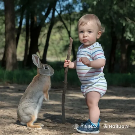 Boy vs. Rabbit: Intense Forest Fight Scene – AI Generated Video | Hailuo AI