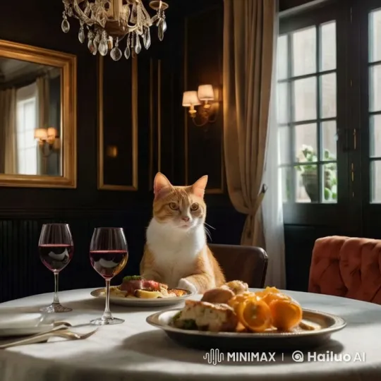 Elegant Dining Room with Regal Cat – AI Generated Video | Hailuo AI