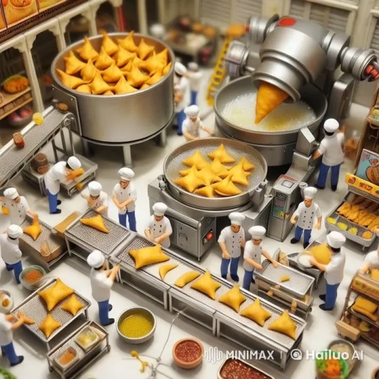 Miniature Samosa Factory: AI Workers & Robotic Frying – AI Generated Video | Hailuo AI