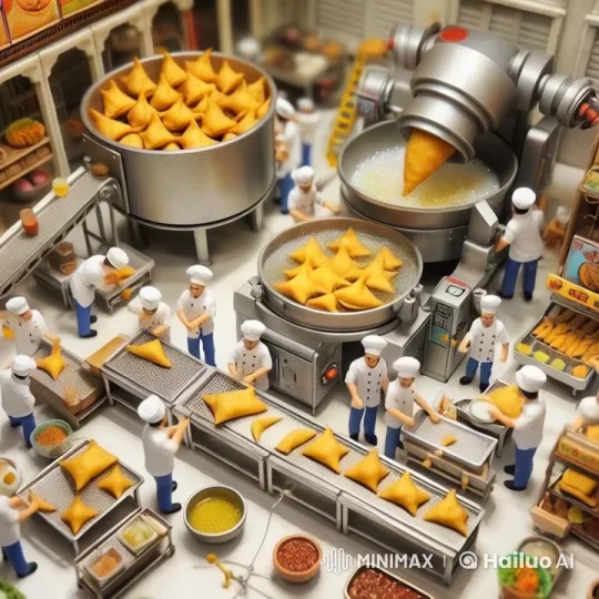 Miniature Samosa Factory: AI Workers & Artful Frying – AI Generated Video | Hailuo AI