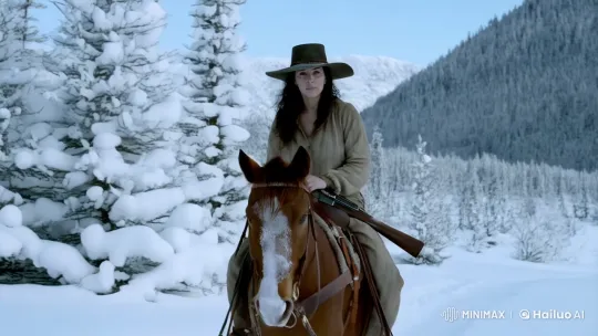 Determined Woman Rides Through Snowy Wilderness – AI Generated Video | Hailuo AI