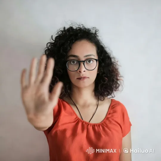 Vibrant Red Top: Captivating Gesture in Minimal Setting – AI Generated Video | Hailuo AI