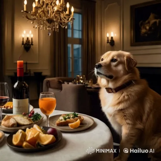 Golden Retriever Dines in Luxury Dining Room – AI Generated Video | Hailuo AI