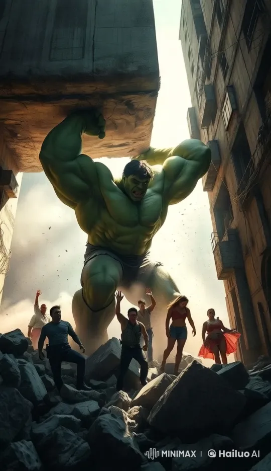 Hulk Heroically Rescues Family Amidst Destruction – AI Generated Video | Hailuo AI