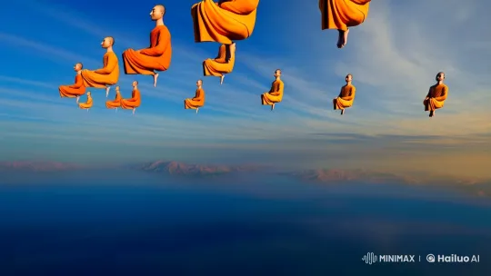 Monks Meditate Gracefully in Sky with Birds – AI Generated Video | Hailuo AI