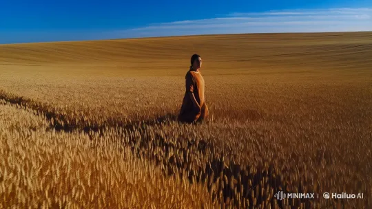 Lone Figure in Golden Wheat Field - Aesthetic Harmony – AI Generated Video | Hailuo AI