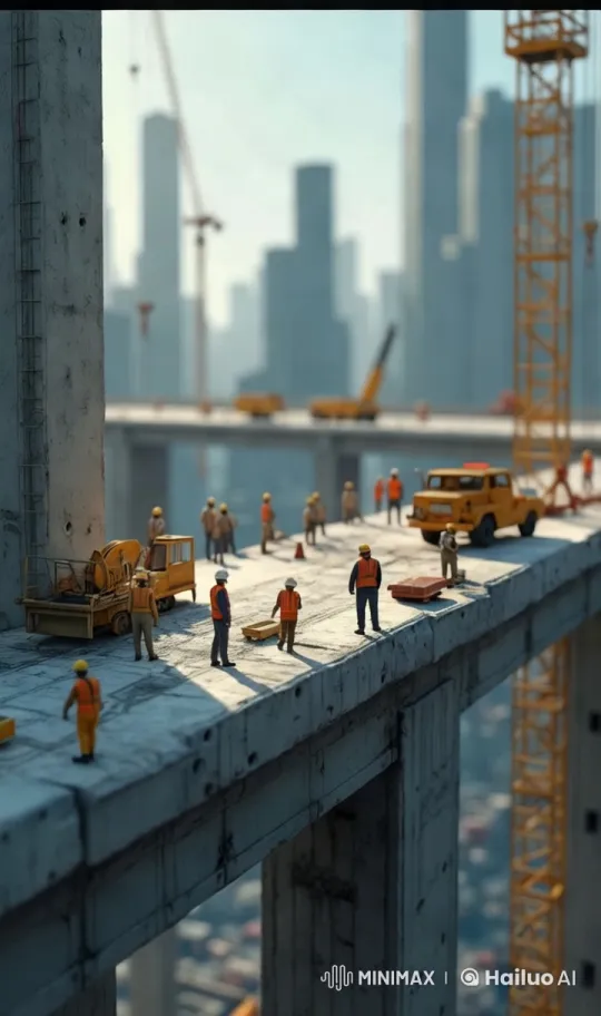 Microscopic Engineers Constructing a Giant Structure – AI Generated Video | Hailuo AI