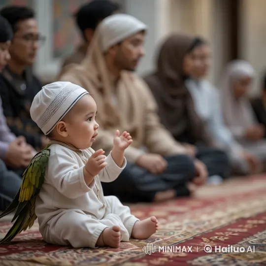Baby and Parrot's Spiritual Moment During Prayer – AI Generated Video | Hailuo AI