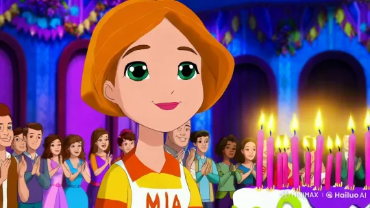 Mia Celebrates with Joy in Animated Birthday Scene – AI Generated Video | Hailuo AI