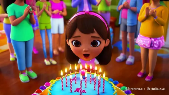 Mia's Joyful Birthday Blowout in Animated Celebration – AI Generated Video | Hailuo AI