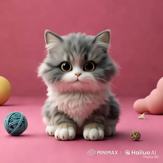 Fluffy Kitten Plays with Yarn in Colorful Setting – AI Generated Video | Hailuo AI