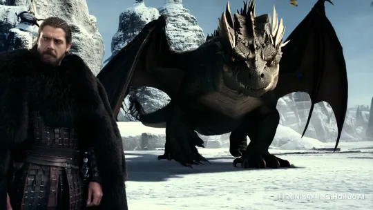 Black Cloaked Warrior Battles Dragon in Snowy Realm – AI Generated Video | Hailuo AI