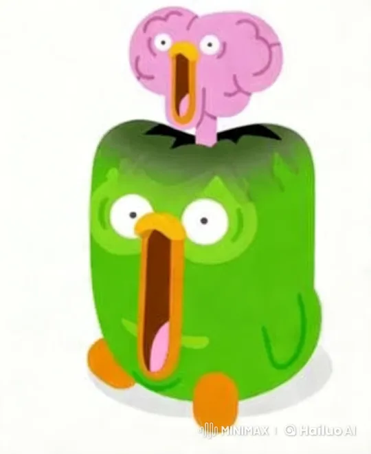 Animated Green Bird with Pink Creature Explores Poop – AI Generated Video | Hailuo AI