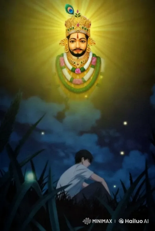 Contemplative Youth in Night Field with Glowing Deity – AI Generated Video | Hailuo AI