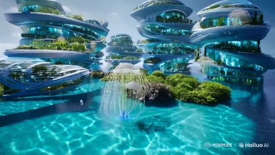 Futuristic Ocean City: Harmony of Nature and Tech – AI Generated Video | Hailuo AI