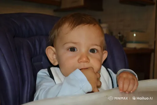 Cozy Kitchen: Close-up of Child in High Chair – AI Generated Video | Hailuo AI