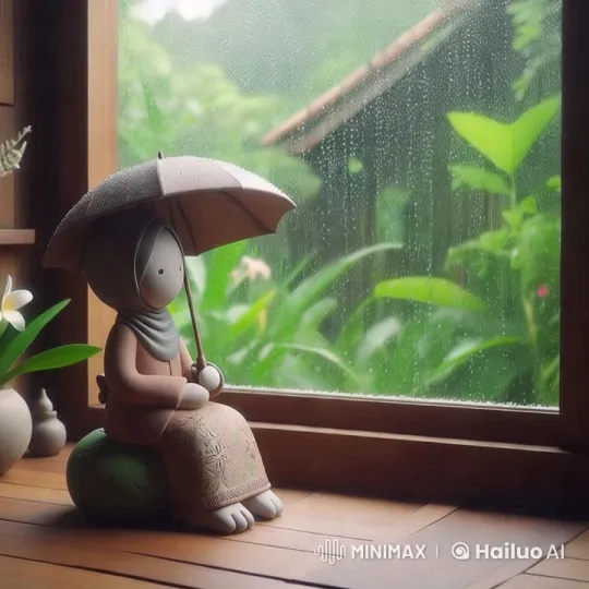 Clay Figure in Serene Rain Scene with Artistic Focus – AI Generated Video | Hailuo AI