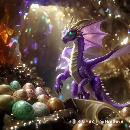 Purple Dragon Soars Through Sparkling Crystal Cave – AI Generated Video | Hailuo AI
