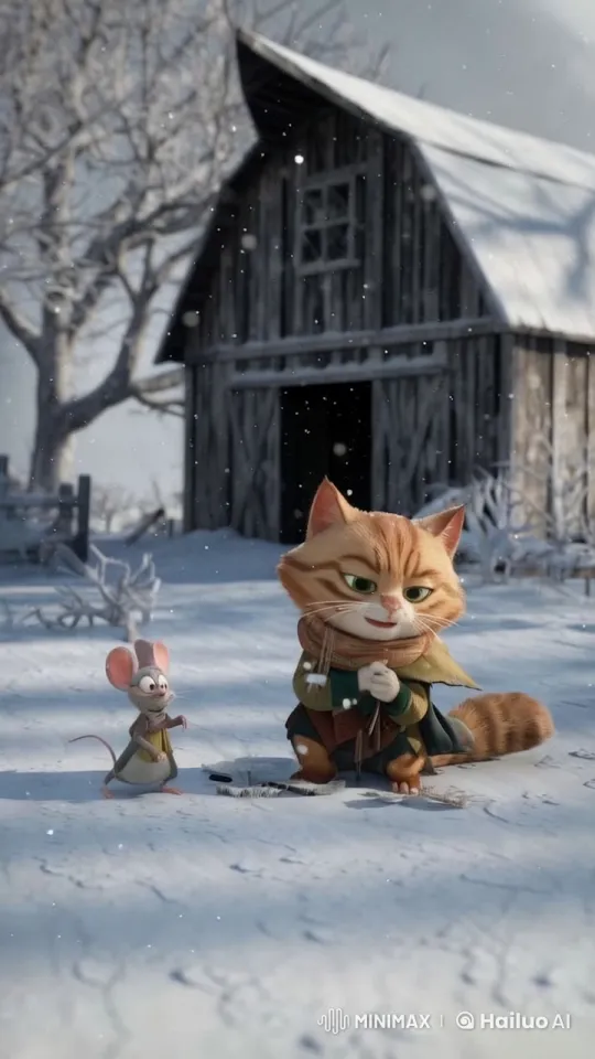 Winter Wonderland: Cat and Mouse Play in Snow – AI Generated Video | Hailuo AI