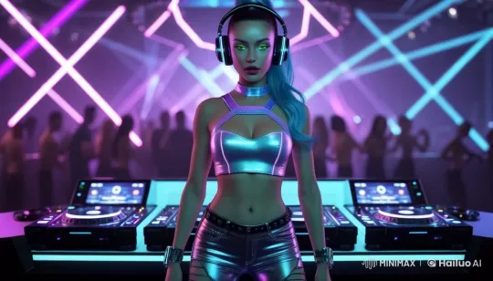 Neon Club: Live2D DJ Engages Energetic Crowd – AI Generated Video | Hailuo AI