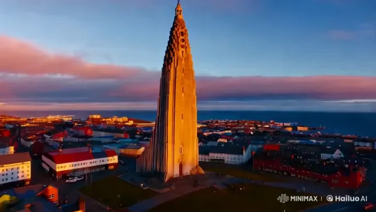 Dawn Over Reykjavik: Hallgrímskirkja's Sunrise Elegance – AI Generated Video | Hailuo AI