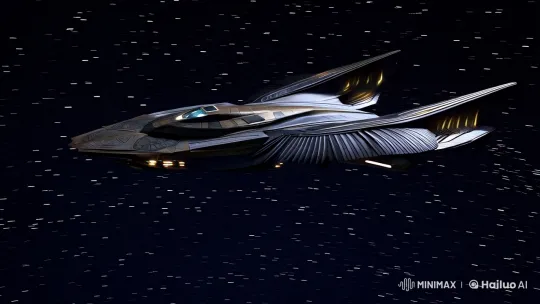 Falcon Totem Spaceship Glides Through Cosmic Expanse – AI Generated Video | Hailuo AI