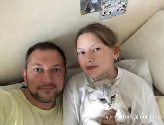 Intimate Indoor Scene with Cat and Couple – AI Generated Video | Hailuo AI