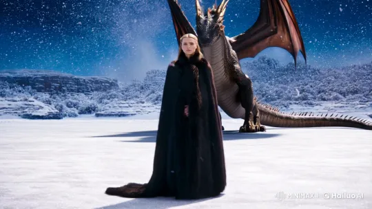 Regal Princess Faces Majestic Dragon on Snowy Battlefield – AI Generated Video | Hailuo AI