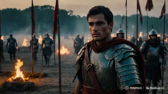 Roman Soldiers on a Dramatic Battlefield at Dusk – AI Generated Video | Hailuo AI