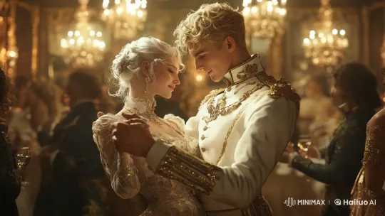 Elegant Ballroom Scene with Royal Couple's Intimate Dance – AI Generated Video | Hailuo AI