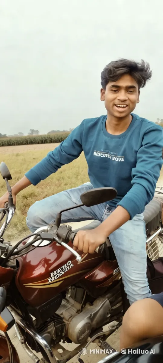 Young Rider on Hero Honda in Serene Rural Landscape – AI Generated Video | Hailuo AI