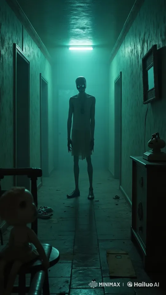 Eerie Hallway Encounter with Approaching Monster – AI Generated Video | Hailuo AI