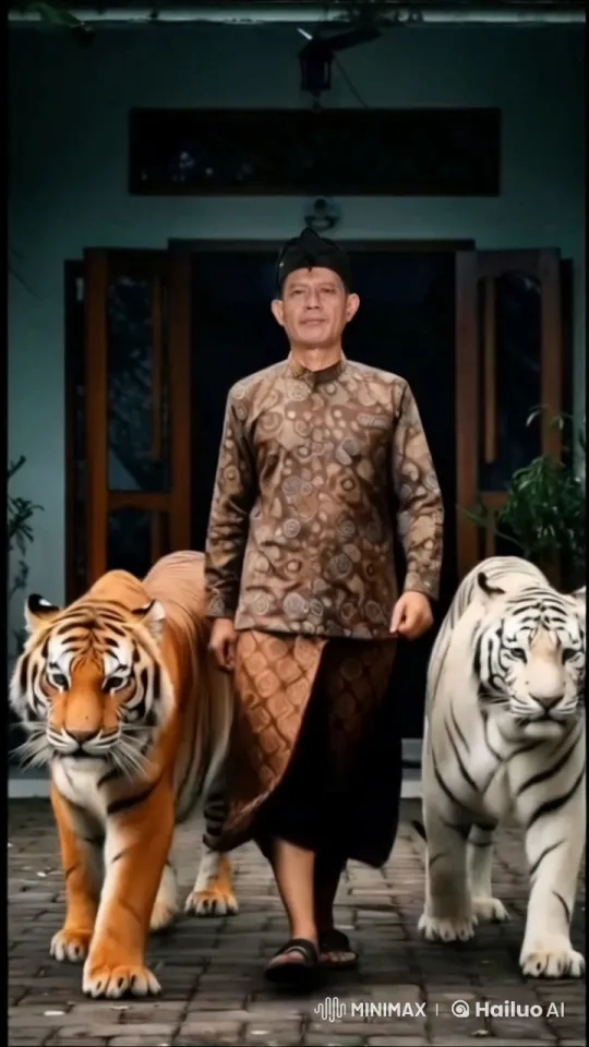 Man Walks in Harmony with Tigers Amidst Lush Greenery – AI Generated Video | Hailuo AI