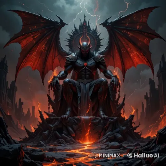 Demonic Figure on Throne in Apocalyptic Landscape – AI Generated Video | Hailuo AI