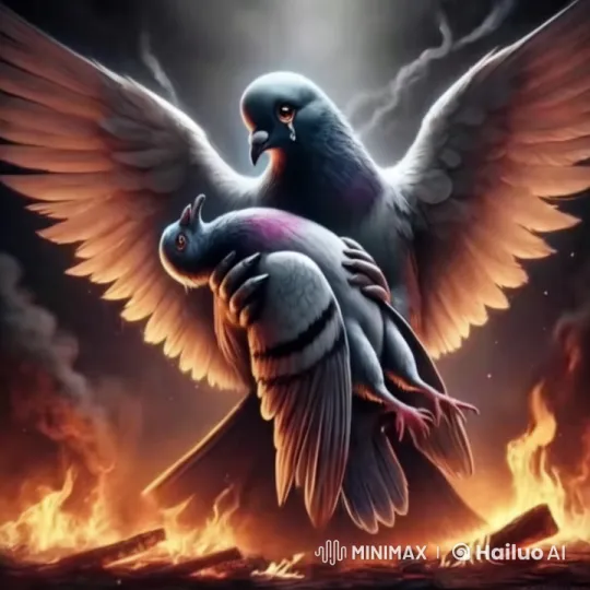 Pigeon Rescues Companion Amidst Intensifying Flames – AI Generated Video | Hailuo AI