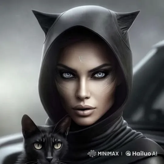 Sleek Hooded Figure with Cat: Aesthetic and Dynamic Scene – AI Generated Video | Hailuo AI
