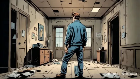 Disheveled Room with Man: Aesthetic Chaos and Calm Demeanor – AI Generated Video | Hailuo AI