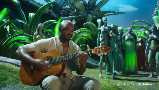 Bald Man Plays Guitar on Pandora's Bioluminescent Exoplanet – AI Generated Video | Hailuo AI