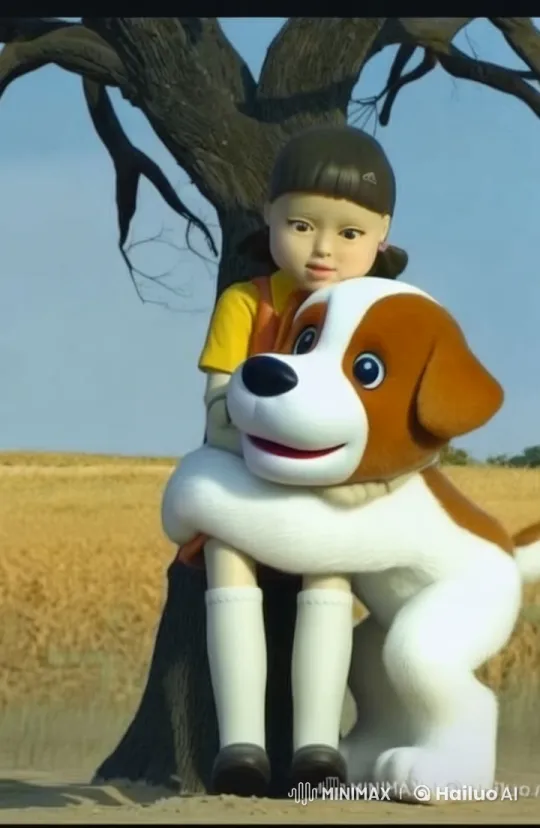 Girl and Dog Transform into Couple in Serene Animated Scene – AI Generated Video | Hailuo AI