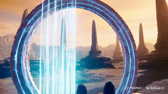 Cybernetic Duo Enters Enigmatic Stone Ring – AI Generated Video | Hailuo AI