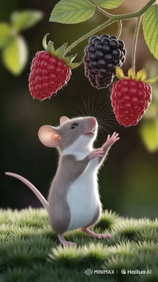 Cute Mice Jump to Catch Tilted Fruits – AI Generated Video | Hailuo AI