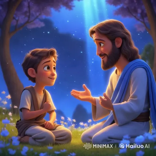 Magical Meadow: Man Teaches Boy Under Starlit Sky – AI Generated Video | Hailuo AI