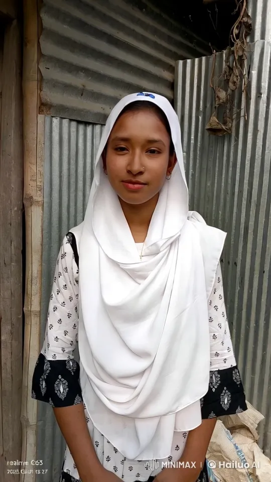 Girl in Hijab Greets Viewers in Rustic Setting – AI Generated Video | Hailuo AI