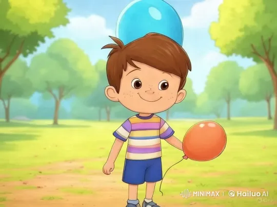 Boy with Balloons in Serene Park Setting – AI Generated Video | Hailuo AI
